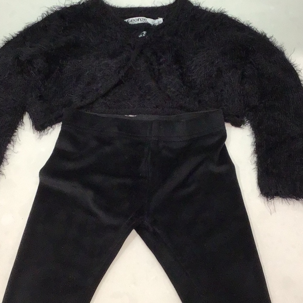 George Black Fuzzy Knit cardigan and tights